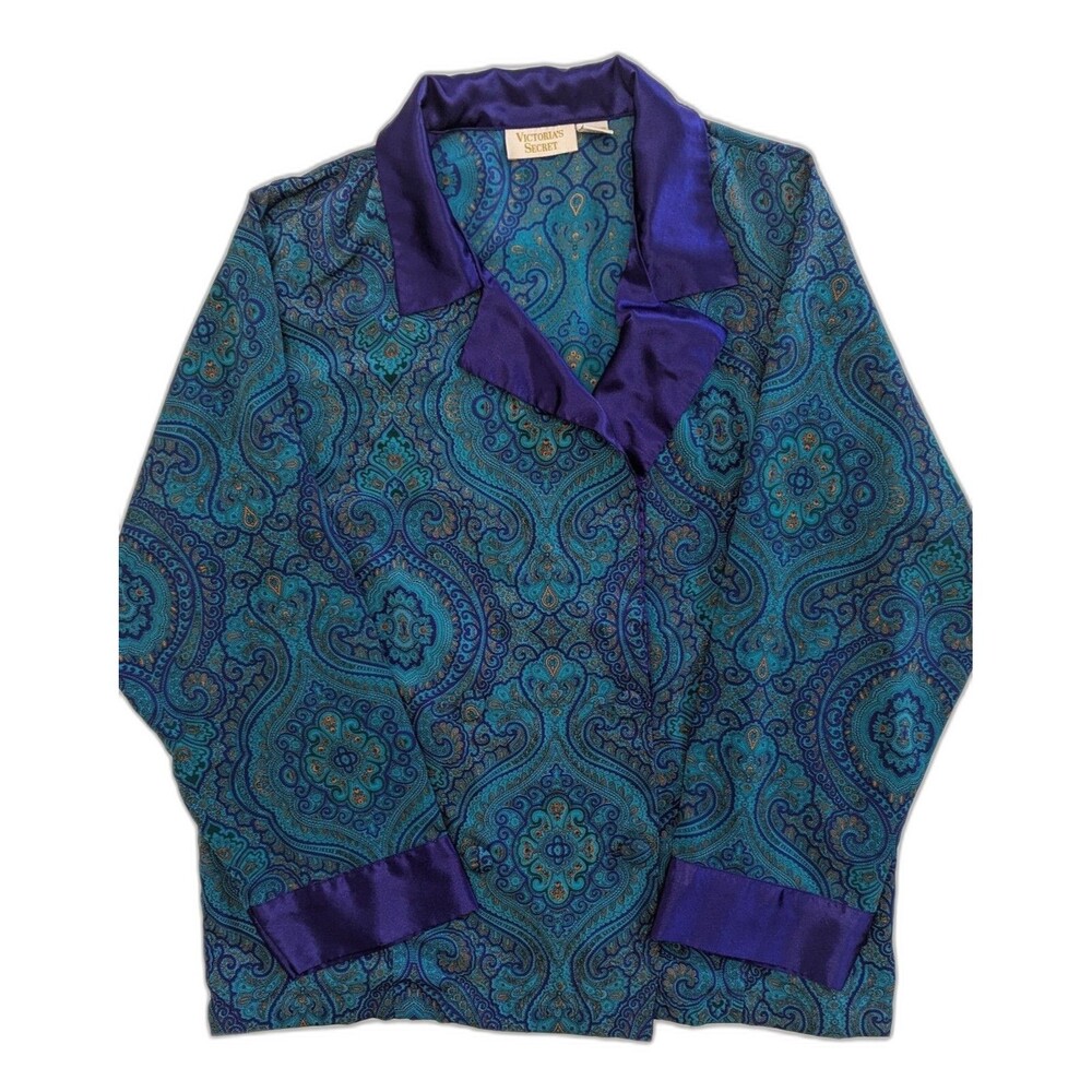 Victoria’s Secret Vintage Gold Label Purple Blazer Floral Pajama Top Women’s M